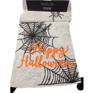 Rachel Zoe Happy Halloween Beaded Spider Table Runner Spiderweb Poms Decor 72"